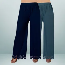 ecoundies Pack of 2 Women Straight Fit Blue Lycra Blend Trousers-picture-7