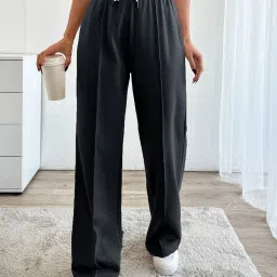 Women Loose Fit Black Polycotton Trousers-image-23