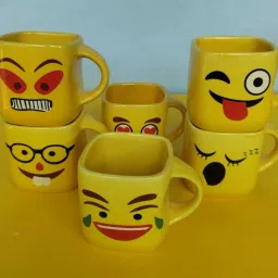 LOVE SMILEY SCQURE SIX PIC -03 125 ml multicolor Tea/Milk/Coffees (Set of 6) Ceramic Coffee Mug-image-72