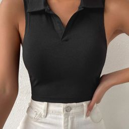 Stylecast X Slyck Black Self Design Shirt Collar Cropped Fitted Top-image-40