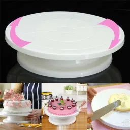 ozex Degree Rotating Revolving Cake Turn Table Plastic Cake Decorating Turntable Stand Cake Decoration Turning Table Tool with 3pc Scraper Fondant Set Plastic Cake Server Plastic Cake Server image 2