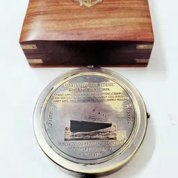 Antique Style Brass Titanic Lid Compass 3" With Wooden Box Collectible Gift Compass-image-59
