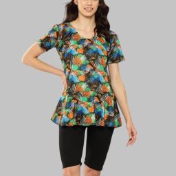 Womens Sports Wear Orange-black Colour Printed Nylon Swim Suit Self Design Women Swim-dress Orange Swimsuit-image-43