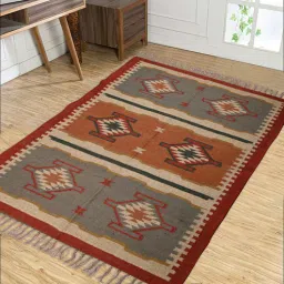 baithak krafts Multicolor Wool & Jute Geometric 96 x 60 Inches Hand Woven Dhurries-picture-42
