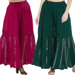 Pack of 2 Women Flared Multicolor Viscose Rayon Trousers-image-27