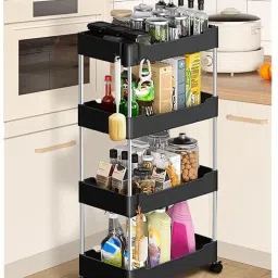 Fruits/Vegetables Kitchen Rack 4 Layer Portable Modern Trolly Plastic Fruit & Vegetable Basket Plastic, Steel-26