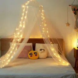 flipzone White Net curtain for Hanging Double Bed with 10 Meter LED Light image 3