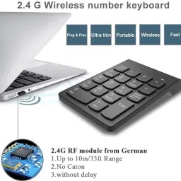 VOOCME Wireless Numeric Keypad, 2.4Ghz 18Keys USB Silent Number Pad, Portable Keyboard Bluetooth Laptop-size Multi-device Keyboard Compatible with Desktop, Laptop, Mac image 3