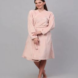 klotthe Pink Solid Woolen Women Bath Robe With Belt (L)-picture-5