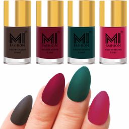Premium Quality Dull Velvet Matte Nail Polish Duo Pont Flat Brush Exclusive Combo No-95 Coffee,Mauve,Dark Green,Pink-10