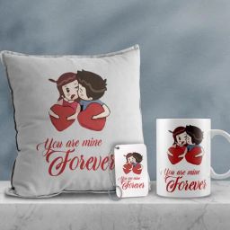 ecraftindia Valentine Combo of Colorful You are mine forever Cushion & Mug With Keychain Gift Set-picture-7