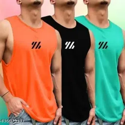Pack of 3 Men Printed Round Neck Polyester Multicolor T-Shirt X-Large Men Vest-picture-5