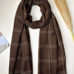 Checkered Cotton Blend Women Brown Fancy Scarf, Scarf, Stole-image-13