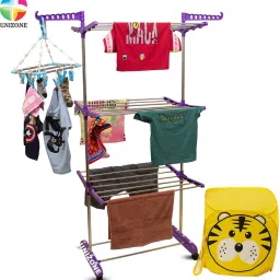 Steel, Aluminium, Plastic Floor Cloth Dryer Stand SS Premium Compact Space Saving Foldable - US3831 Single Poll-image-87