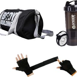 20 L Gym Duffel Bag - Sports Gym Bag for Men Combo Black Body Building Gym Bag, Black Gloves, - Black-image-89