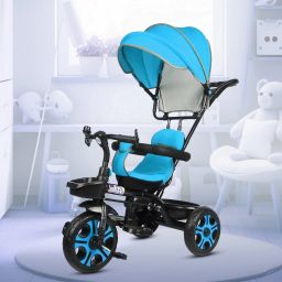 Baby Canopy Tricycle with Soft Seat,Front-Back Basket,Parental Push Handle,Bell Best Canopy Tricycle for Babys with New Colours Blue::Black Tricycle-picture-26