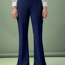 Women Regular Fit Blue Lycra Blend Trousers-image-81