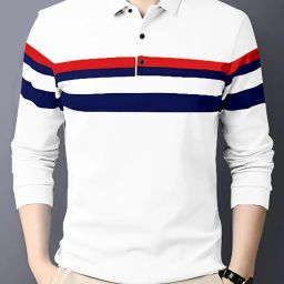 Men Colorblock Polo Neck Cotton Blend White, Red, Blue T-Shirt-image-47