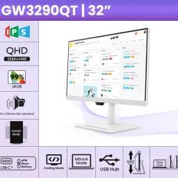 BenQ GW 80.01 cm (31.5 inch) Quad HD LED Backlit IPS Panel Height Adjustable, 99% Srgb, Eye Safe Certified, Brightness Intelligence, 2Wx2 Noise Filter Speakers, USB-Cwith 65W PD, HDMI, DP, USB Hub, Coding Mode, suitable for Coders & Programmers, Daisy Chain Monitor (GW3290QT) image 2