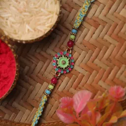 Thread AM-Rakhi for Brother Chawal Roli Pack Set-D83-N Gold Finish Rakhi, Chawal Roli Pack Set-image-18