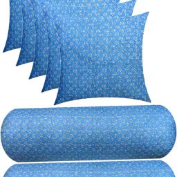 Combo Set of 5 Cushion And 2 Microfibre Floral Bolster Pack of 7-image-47