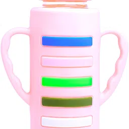 Glass Feeding Bottle with Handle Silicon Cover for Baby - Pink (240ml) - 240 ml-image-44
