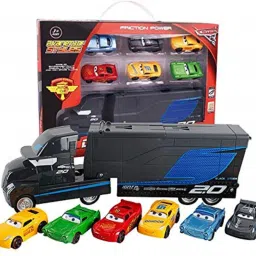 Hauler Truck with 6 Diecast Cars with race track Black-image-107