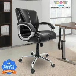 Pelican Double Cushion Medium Back Chair Leatherette Office Arm Chair-image-3