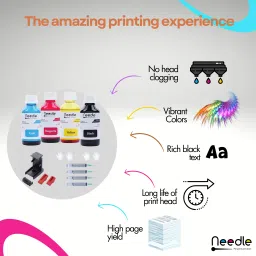 Needle 4x100 gms Ink Refill with Suction Tool for Cartridge Printers Black + Tri Color Combo Pack Ink Bottle image 2