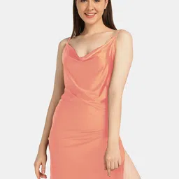 Da Intimo Peach-Coloured Shoulder Straps Satin Baby Doll-image-19