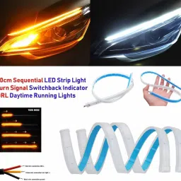 White & Amber Flow LED Sequential Audi Style Daytime Running Lights Stick-on Above Headlamp Car Fancy Lights-21