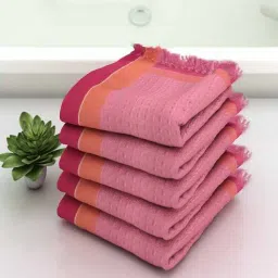 Pink Waffle Border 210 GSM 100% Cotton Bath Towel (Set of 5) by Athom Living-picture-1