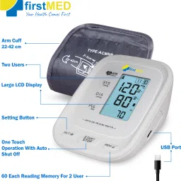Firstmed FM-05 White Fully Automatic BP Monitor Large Cuff Size 1 Yr Warranty - Large Display Size (White) Bp Monitor image 2