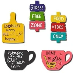 Fridge Magnet Printed MDF Wooden Tea Food Quotes Magnetic Sticker -Set of 5 Door Magnet, Kitchen Organiser Magnet, Fridge Magnet Pack of 1-image-84