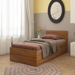 a globia creations Ashton Single Size Bed In Exotic Teak Finish With Right Side Drawer Storage-picture-48
