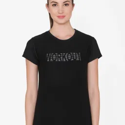 Women Graphic Print Round Neck Polyester Black T-Shirt-image-48