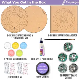 craftinger Lippan Art Kit with 3 Mdf base, Mirror, Varnish, Clay, Acrylic Color And More image 2