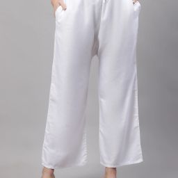 Women Flared White Viscose Rayon Trousers-image-37