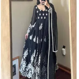 Embroidered Cotton Rayon Stitched Anarkali Gown-image-21