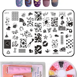 Nail Art Stamping Kit Jumbo Image Plate With Double-Sided Stamper, Scrapper & 3D Nail Art Wheel(CF11)-92