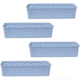 Plastic Small Plastic Multipurpose Storage Basket ( Set Of 6, Solid Light Blue Colour) Storage Basket-image-1