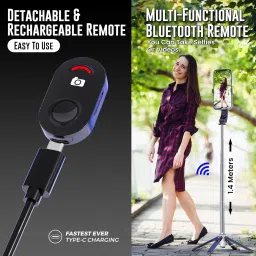 WeCool F-S3 Selfie Stick with 4 Leg (Quadripod) and One Click Auto Open Design Bluetooth Selfie Stick image 4