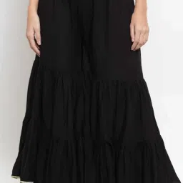 Women Flared Black Viscose Rayon Trousers-image-96