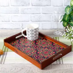 Floral Ornament Brown Teak Wood & MDF Serving Tray Reinvention factory-picture-10