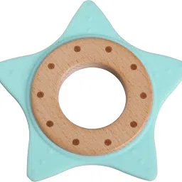Baby Silicone Teether with Beech Wood inner ring, Light Green Teether-22