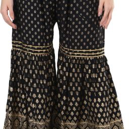 Women Regular Fit Black Cotton Silk Trousers-image-3