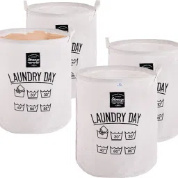 Polypropylene, Jute Pack of 4 Versatile 43 Ltr Clothes Basket with Carry Handles | GM-2-WHT | White Storage Basket-image-39