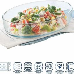 crystalarc Glass Serving Bowl Combo of 3 Oval Borosilicate Microwave Safe Glass Serving Store Baking Mixing Bowl Set 700ml, 1500ml, 2500ml image 2