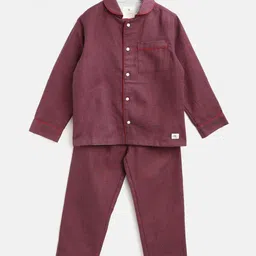 Cherry Crumble Kids Red & Navy Blue Checked Night Suit-image-31