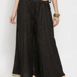 Women Flared Black Viscose Rayon Trousers-image-75